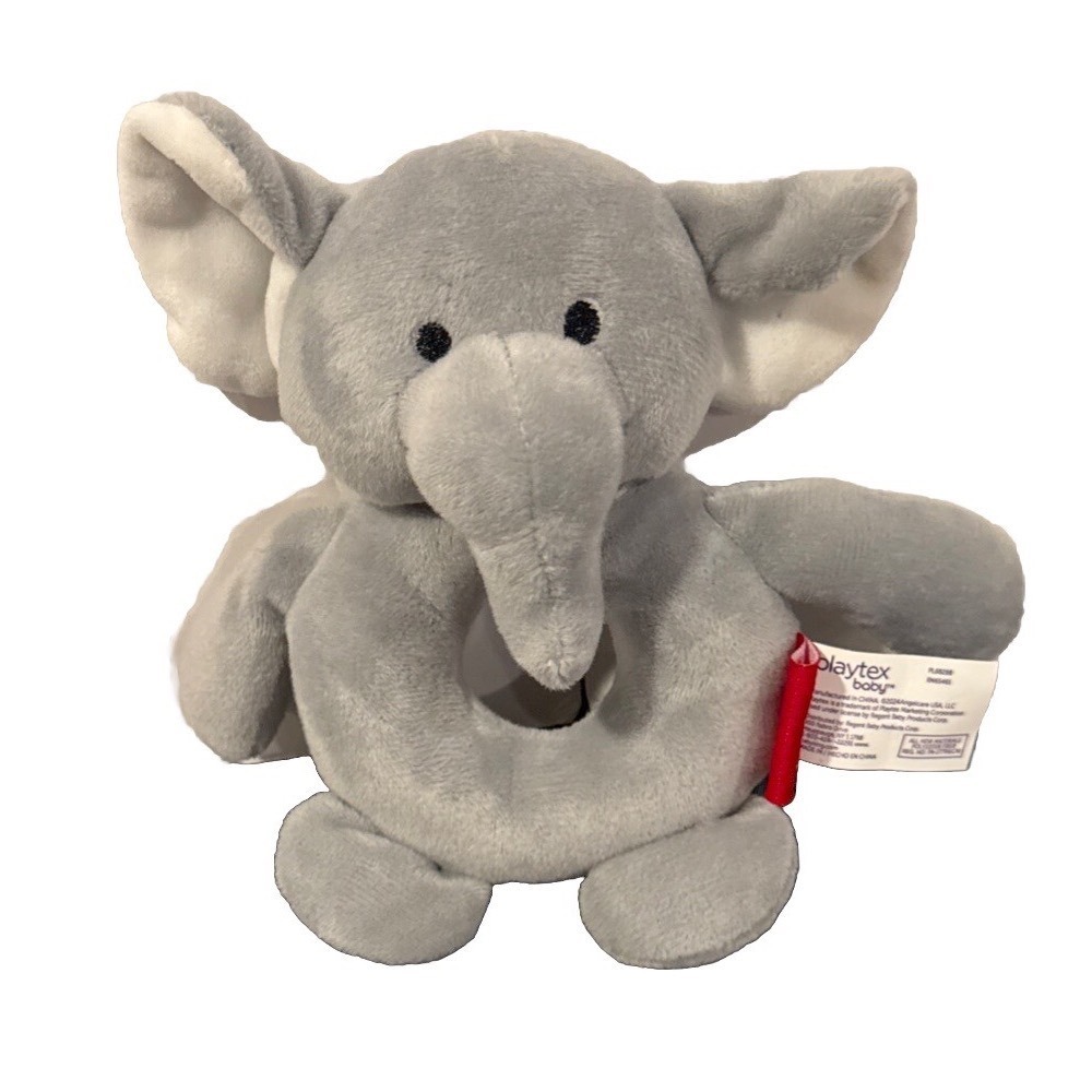 Playtex Gray Elephant Rattle Lovey Plush Security Blanket Unisex Infant Baby Toy